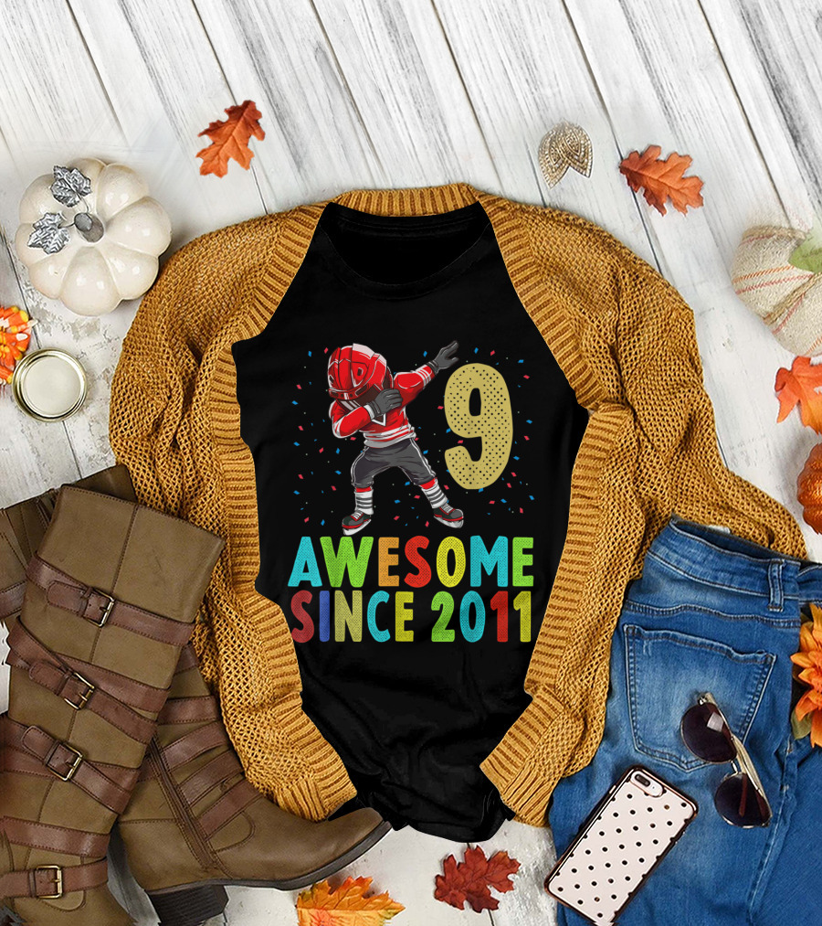 9 Awesome Since 2011 Boy Football Dab T-Shirt