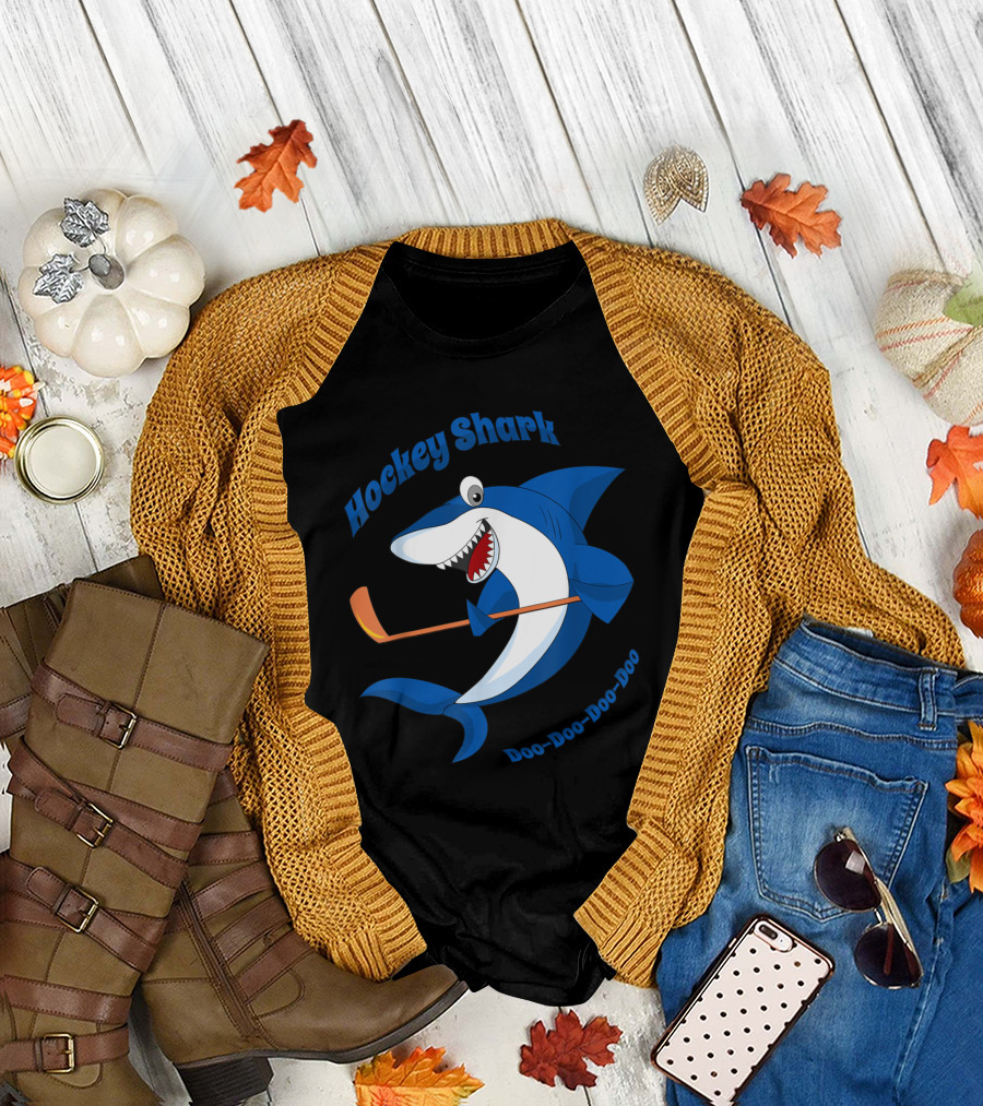 Hockey Shark Doo-Doo-Doo-Doo Cute Cartoon For Ice Hockey T-Shirt