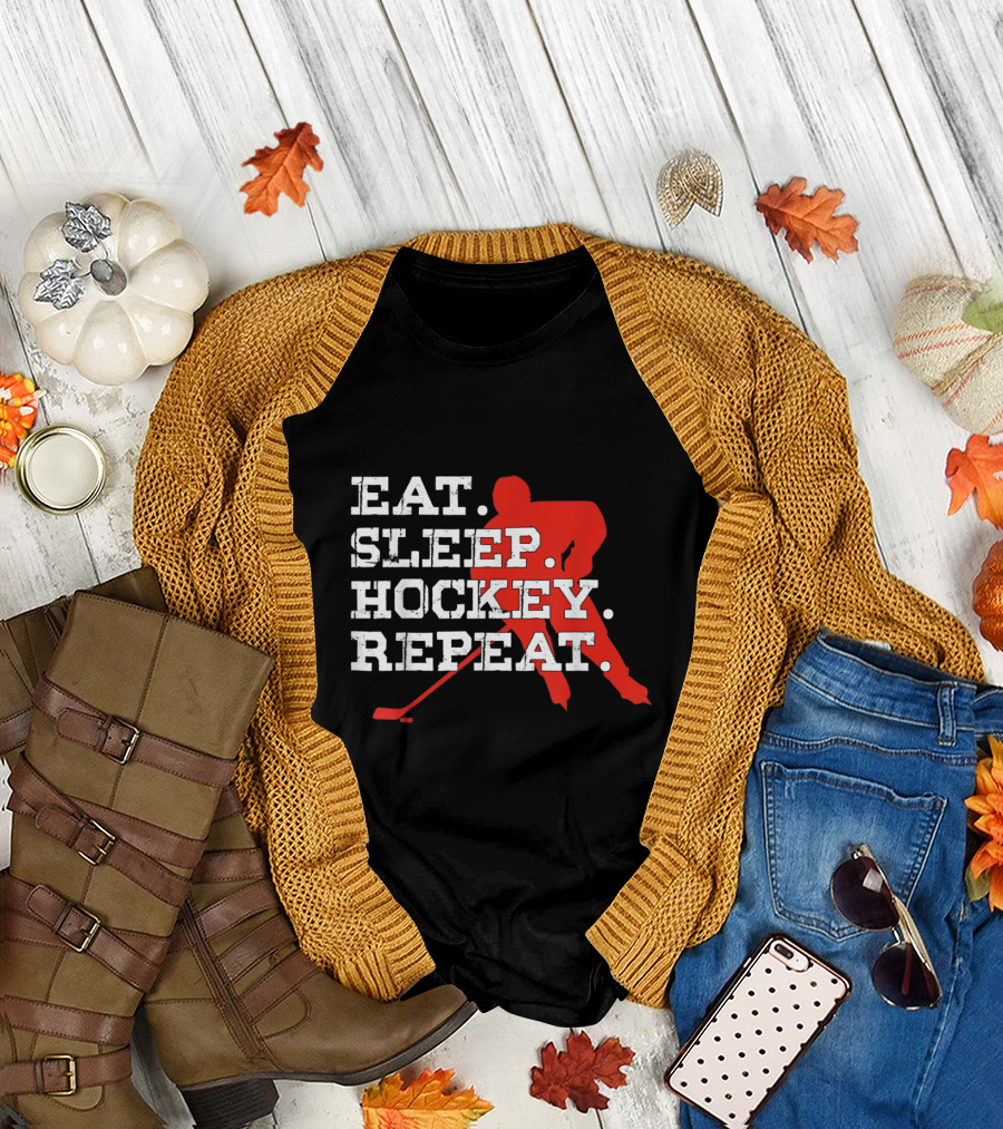 Vintage Eat Sleep Hockey Repeat Funny Ice T-Shirt