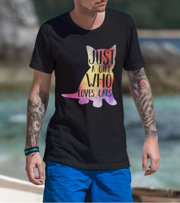 Just A Girl Who Loves Cats Colorful Galaxy Cat T-Shirt