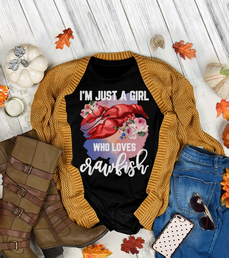 I'M Just A Girl Who Loves Crawfish with Floral Lobster T-Shirt
