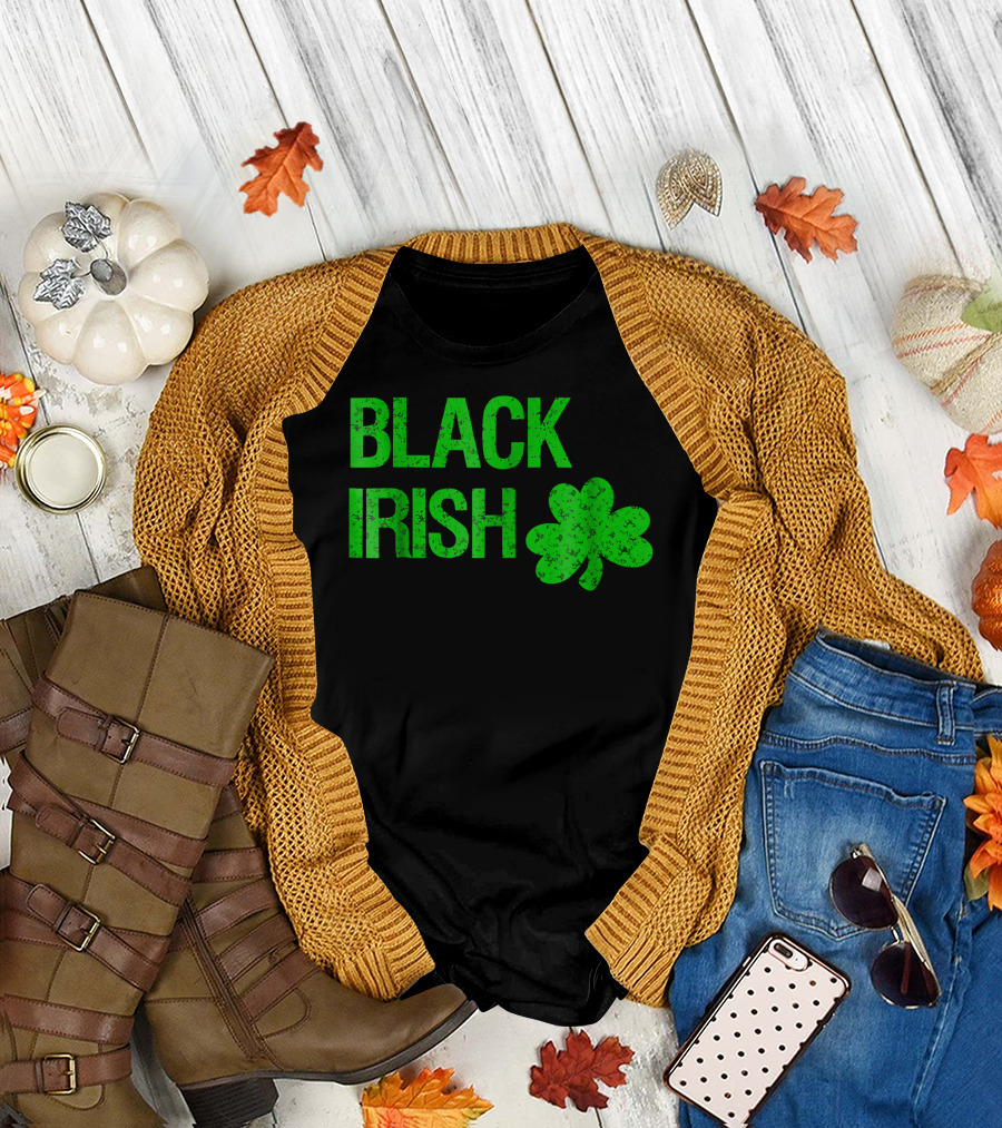 Black Irish St. Patrick's Day Bright Green Shamrock T-Shirt