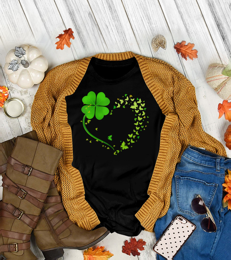 Heart Shamrock Butterfly Happy St Patrick's Day T-Shirt