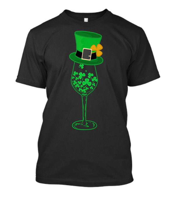 Irish Green Shamrock St Patrick's Day Wine Glass With Leprechaun Hat T-Shirt