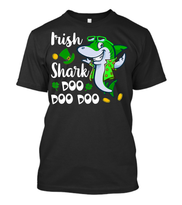 Irish Shark Doo Doo Doo St Patrick's Day Green Hat Coins Shamrock T-Shirt