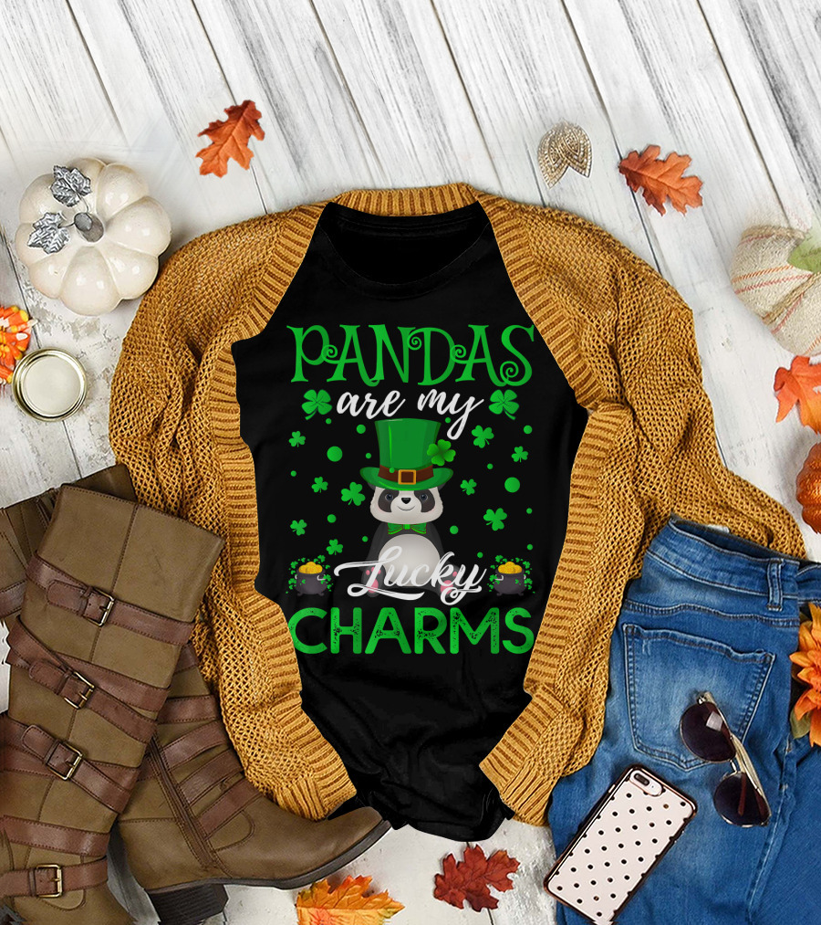 Pandas Are My Lucky Charms St. Patrick's Day Panda with Shamrocks and Hat T-Shirt