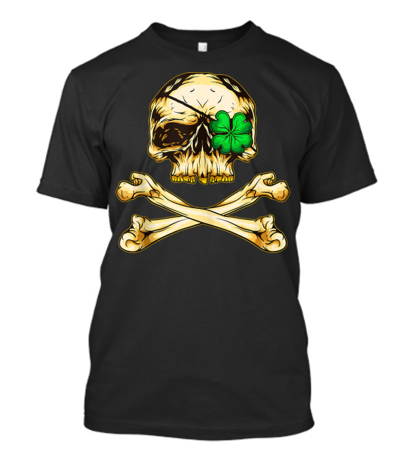 St Patrick's Day Skull With Green Shamrock And Crossbones T-Shirt