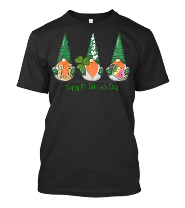 Happy St Patrick's Day Gnomes Lucky Horseshoe Shamrock Rainbow T-Shirt