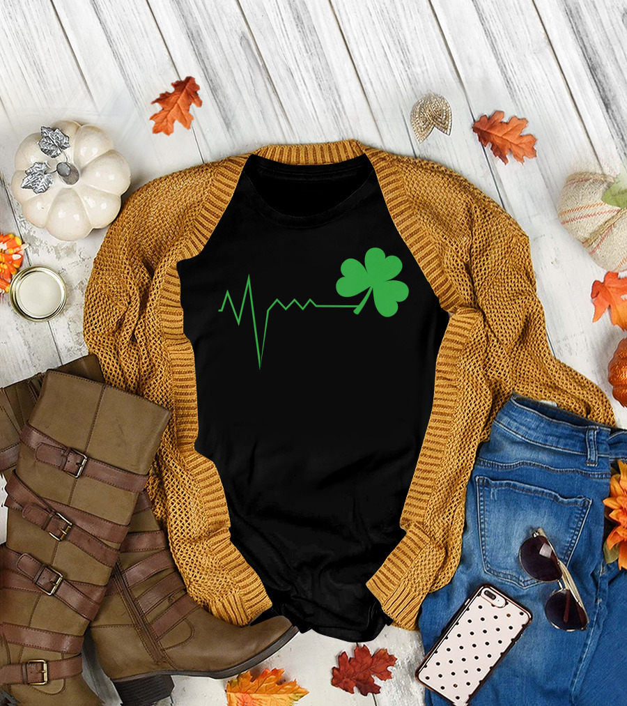 St. Patrick's Day Ireland Clover Heartbeat T-Shirt
