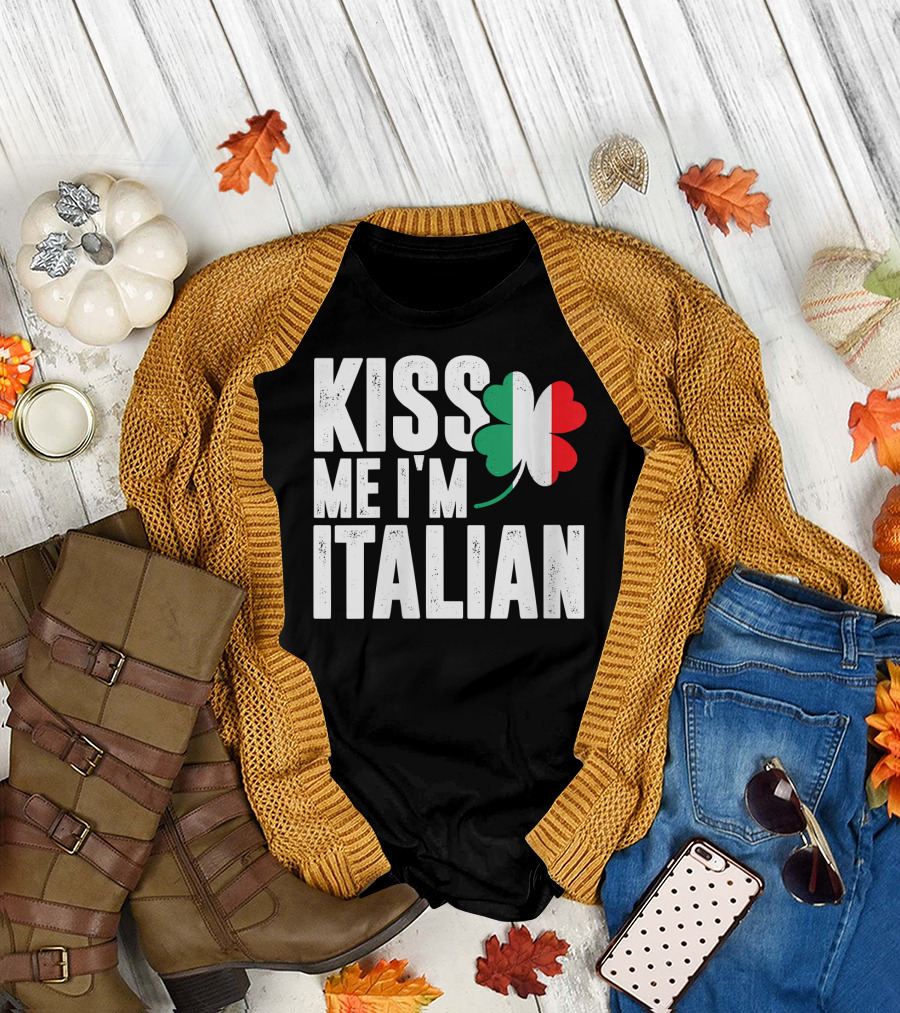 Kiss Me I'm Italian Clover Flag Colors T-Shirt