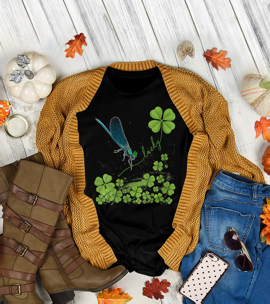Lucky Dragonfly Shamrock St Patrick's T-Shirt
