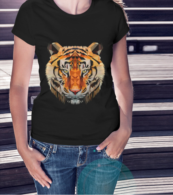 Low Poly Triangular Tiger Head Art Deco Geometric T-Shirt