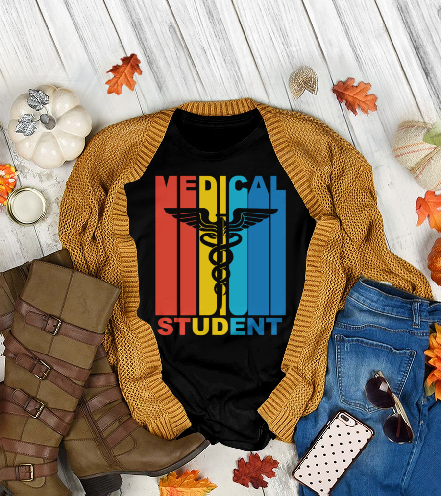 Medical Student Caduceus Vintage Retro Stripes T-Shirt