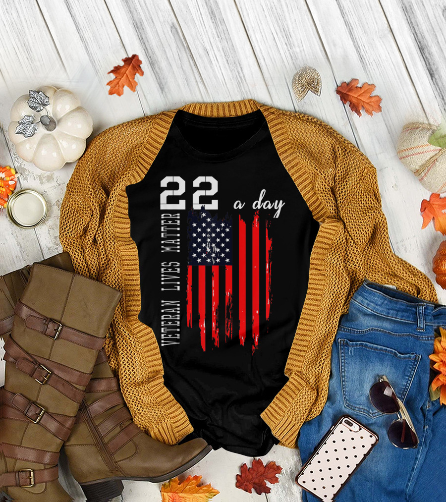 22 A Day Veteran Lives Matter American Flag Suicide Awareness Ptsd T-Shirt