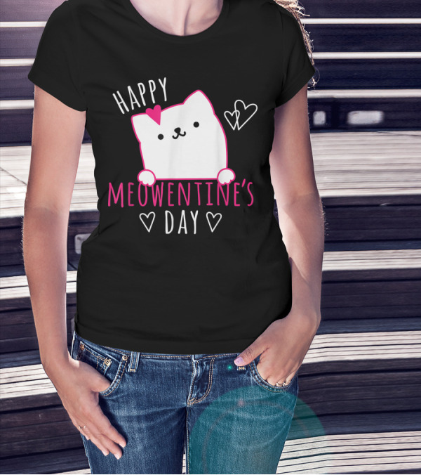 Happy Meowentine's Day Cute Cat Valentines Day For Girls Kitty T-Shirt