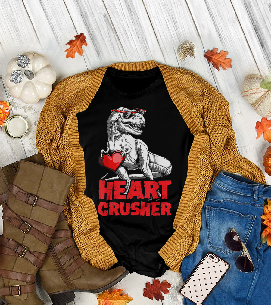 Heart Crusher Valentines Day Dinosaur T-Shirt