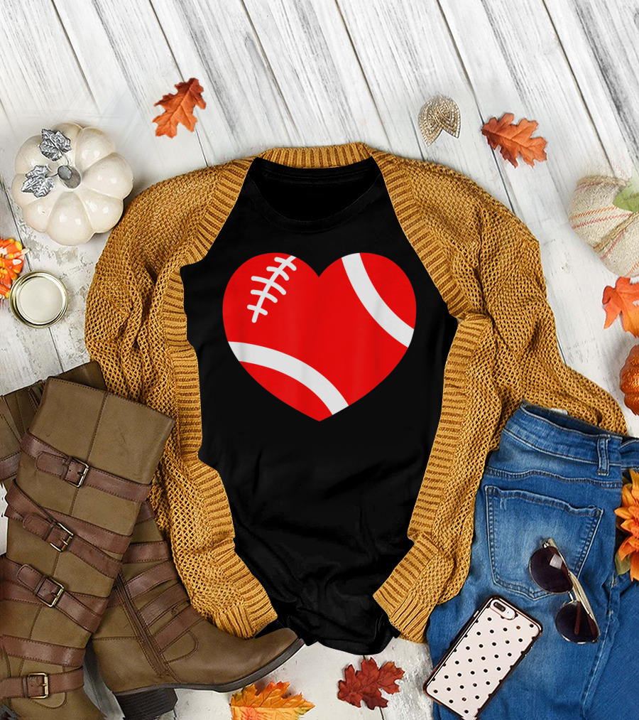 Valentine's Day Red Heart Football Stitching T-Shirt