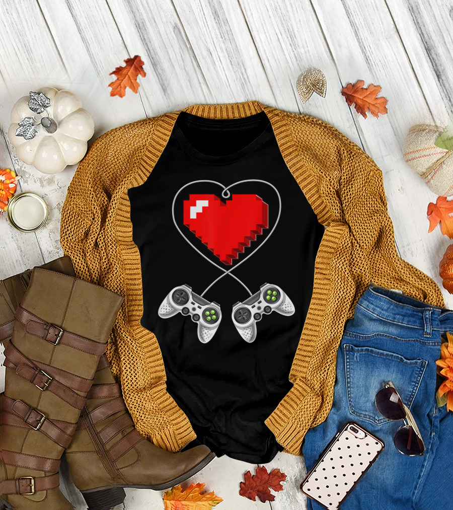 Valentine's Day Pixel Heart with Video Game Controller T-Shirt