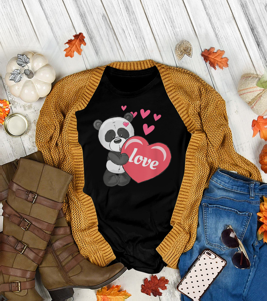 Valentines Day Love Panda with Heart T-Shirt