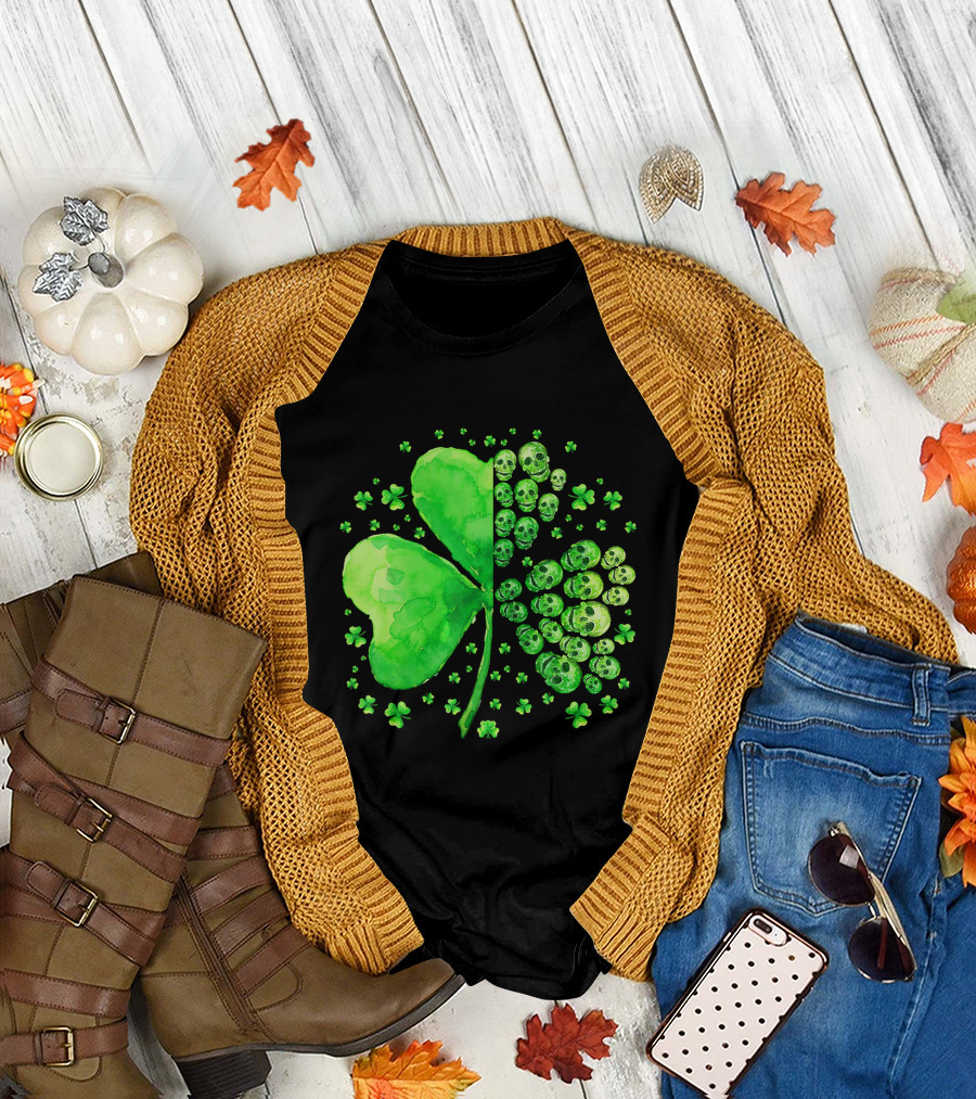 Sugar Skull Shamrock St Patrick's Day Luck T-Shirt