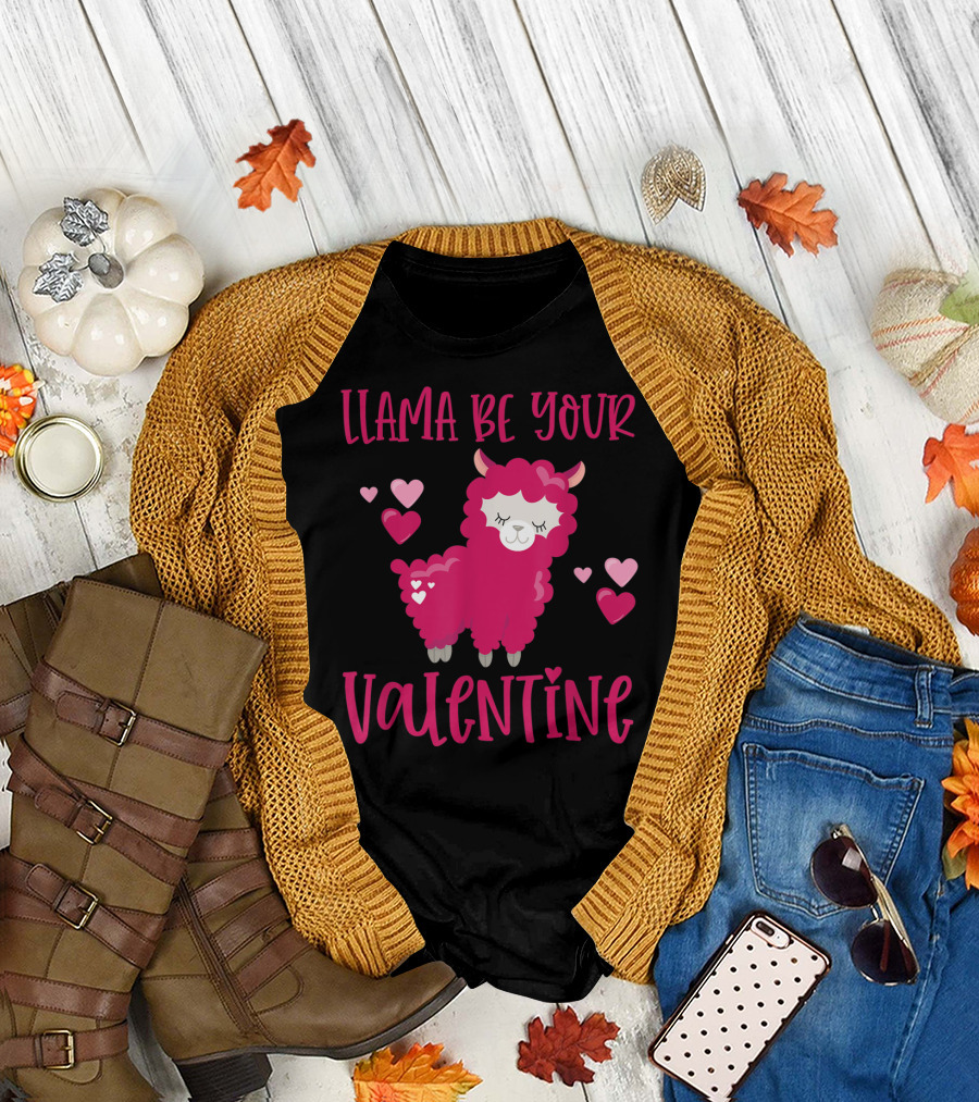 Llama Be Your Valentine Cute Pink Alpaca Hearts T-Shirt