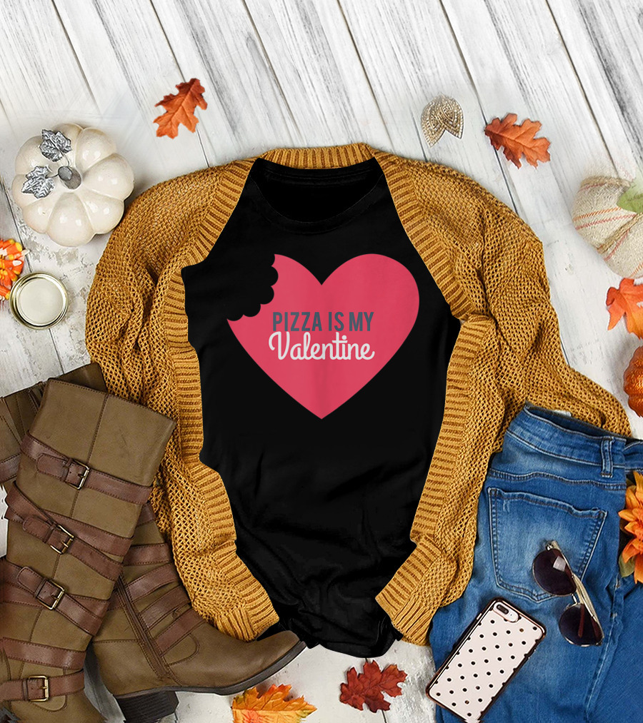 Pizza Is My Valentine Heart Bite Funny Anti Valentine's T-Shirt
