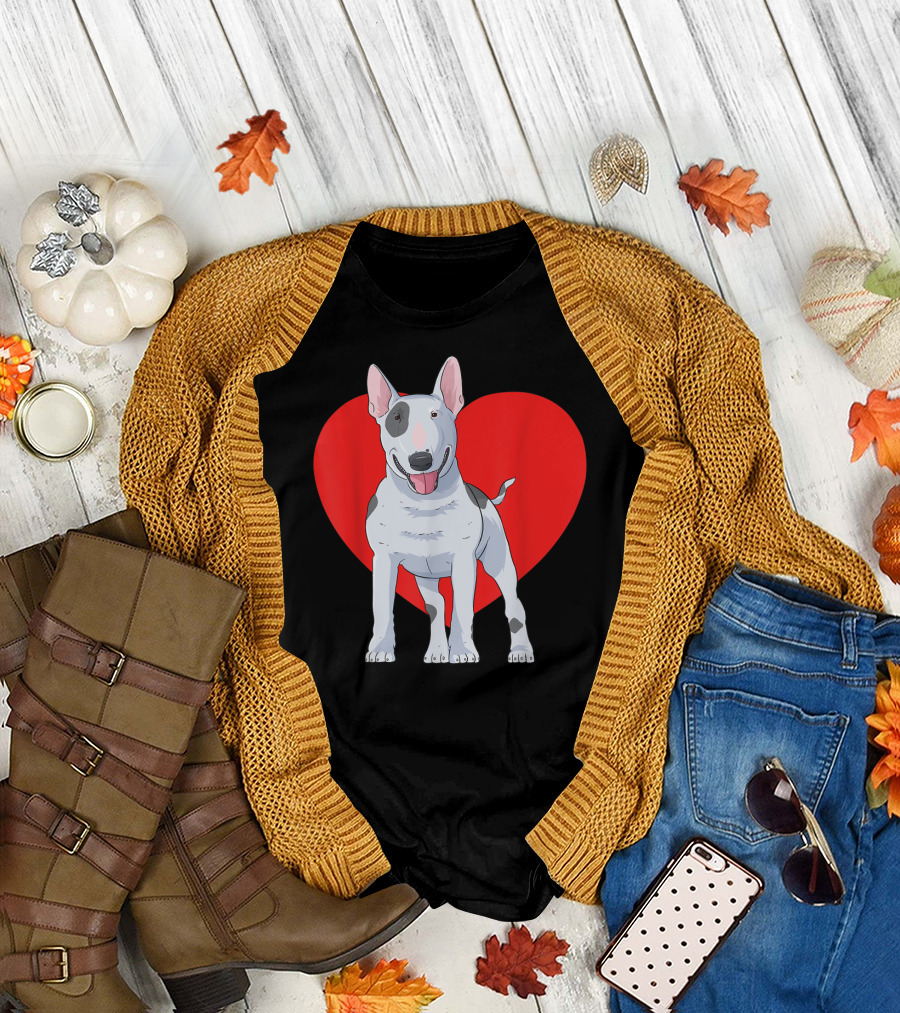 Bull Terrier with Red Heart Valentine Day T-Shirt