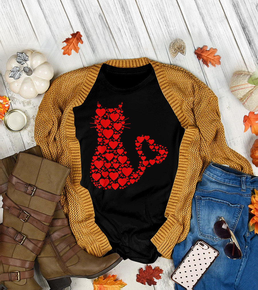 Cat Valentine Day A Lot of Heart Cat Lover T-Shirt