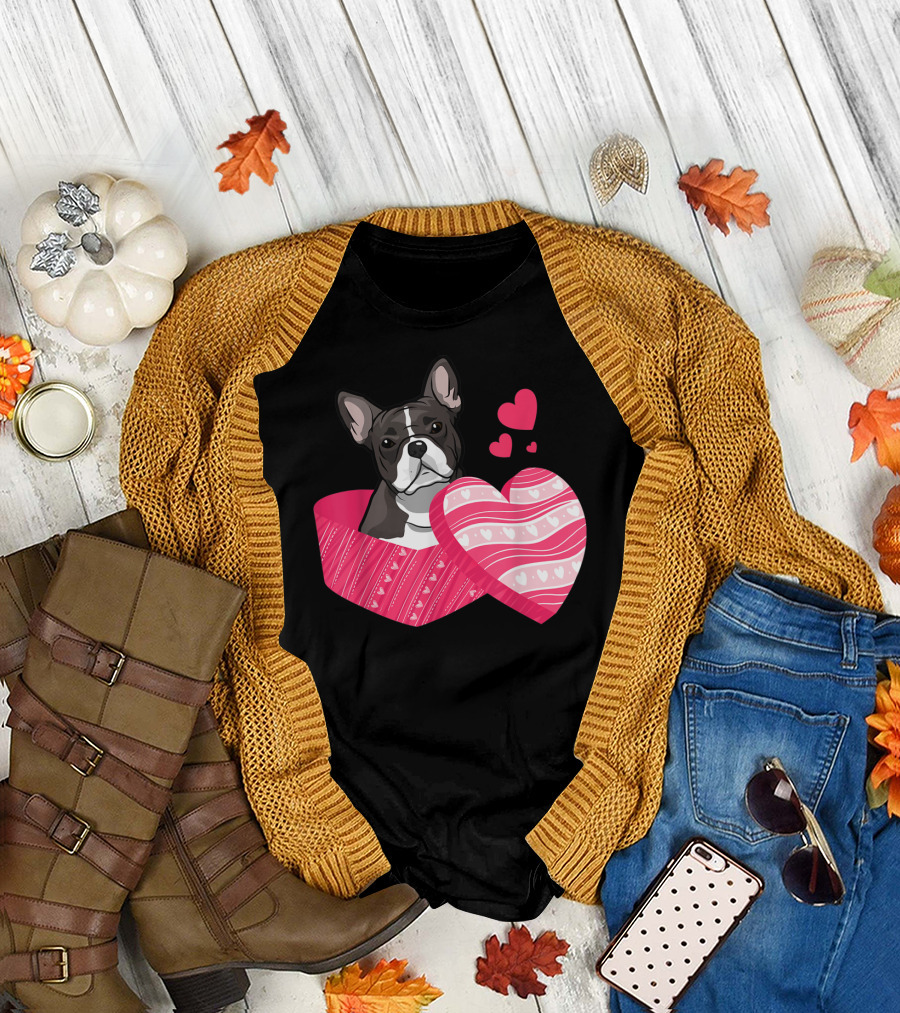 Love Boston Terrier Valentine Day Heart Gift T-Shirt
