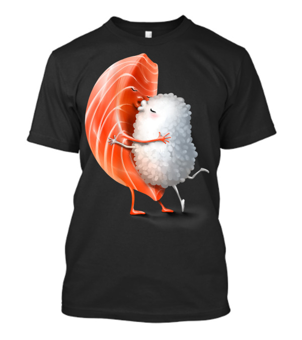 Romantic Sushi Salmon Hug Embrace Japanese Sushi Kissing T-Shirt