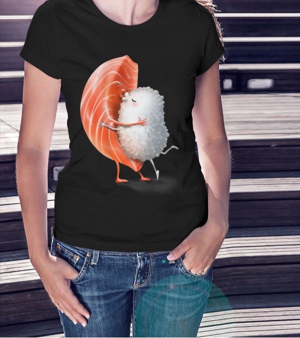 Romantic Sushi Salmon Hug Embrace Japanese Sushi Kissing T-Shirt