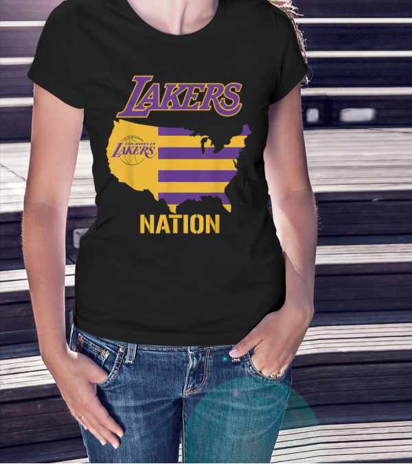 Los Angeles Lakers Nation USA Map Basketball Team T-Shirt