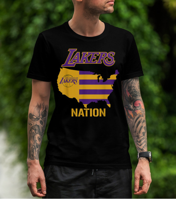 Los Angeles Lakers Nation USA Map Basketball Team T-Shirt