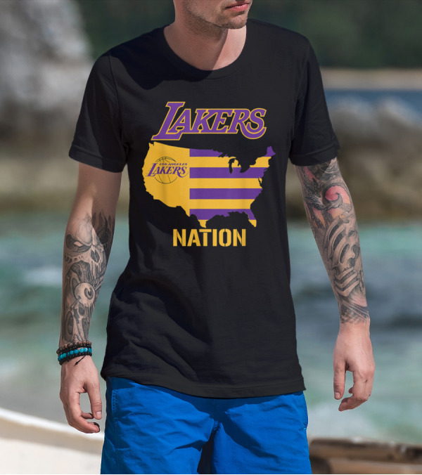 Los Angeles Lakers Nation USA Map Basketball Team T-Shirt