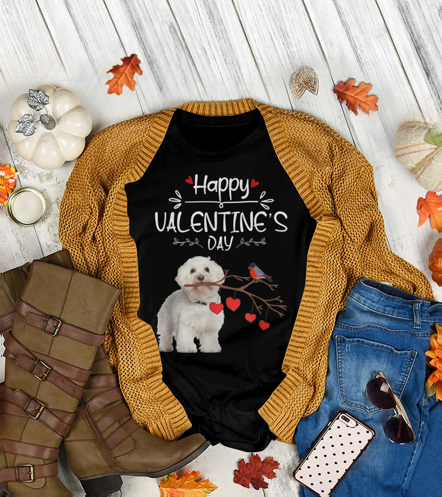 Happy Valentine's Day with Dog Love and Heart Branch T-Shirt