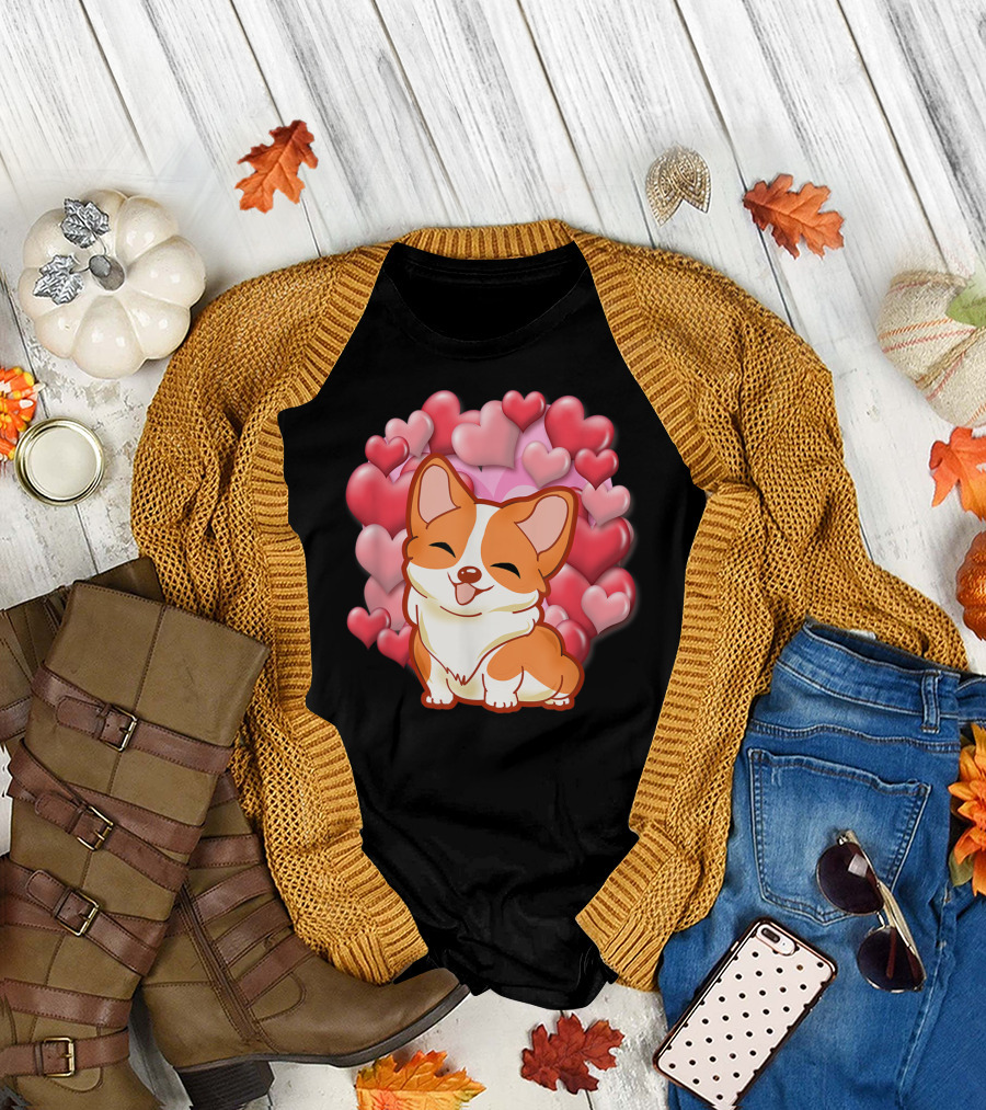 Corgi Surrounded by Hearts Valentines Day Love T-Shirt