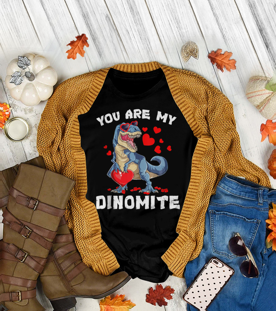 You Are My Dinomite Valentine Day Trex with Heart and Love Hearts T-Shirt