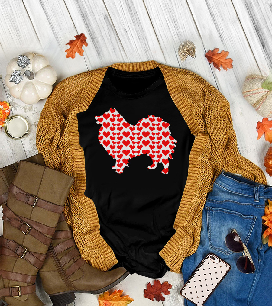 Keeshond Dog Hearts Valentine Pet Love T-Shirt