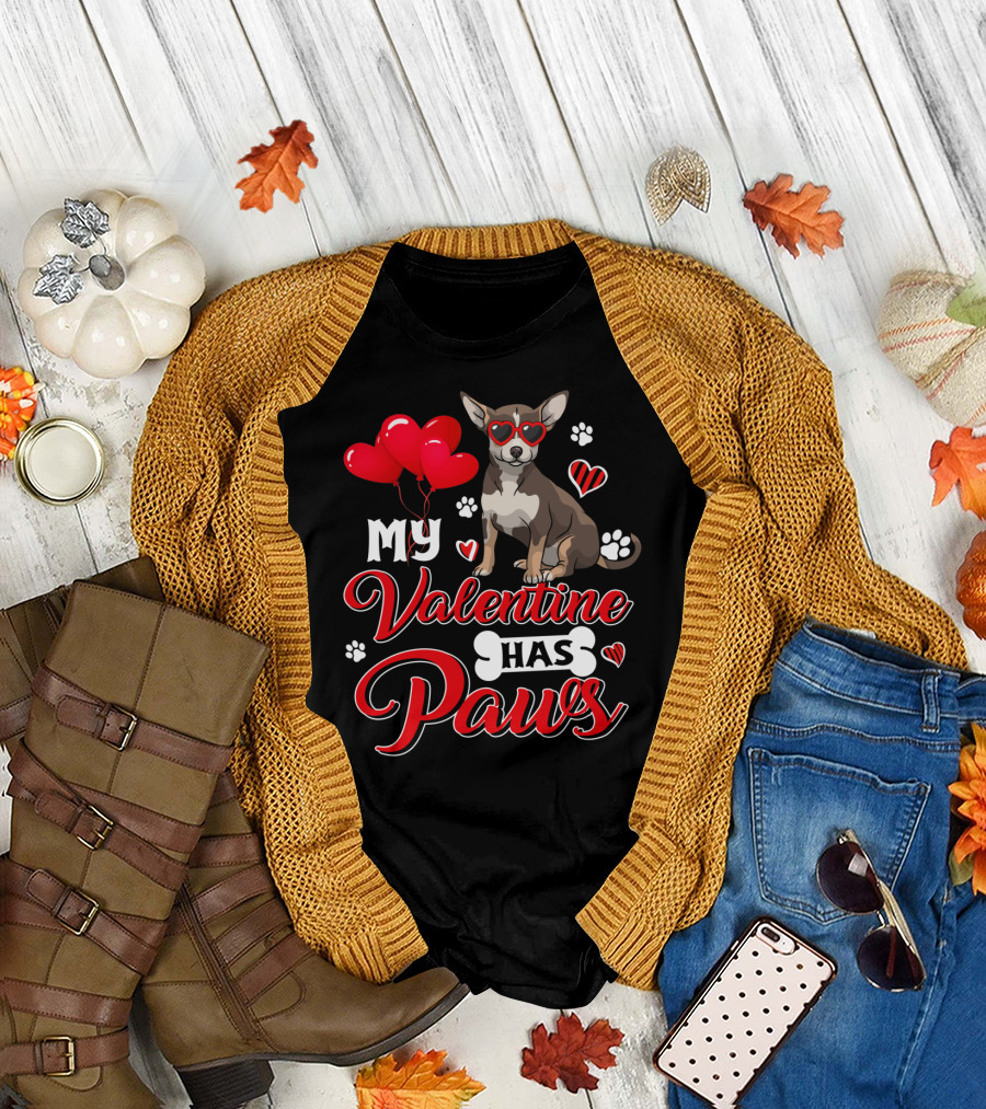 My Valentine Has Paws Chihuahua Heart Balloons Valentine's T-Shirt