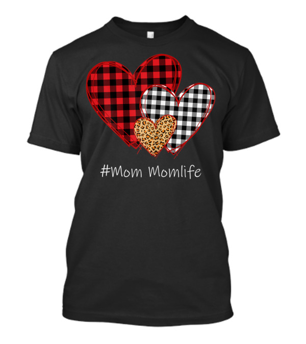Plaid Leopard Heart #Mom Momlife T-Shirt