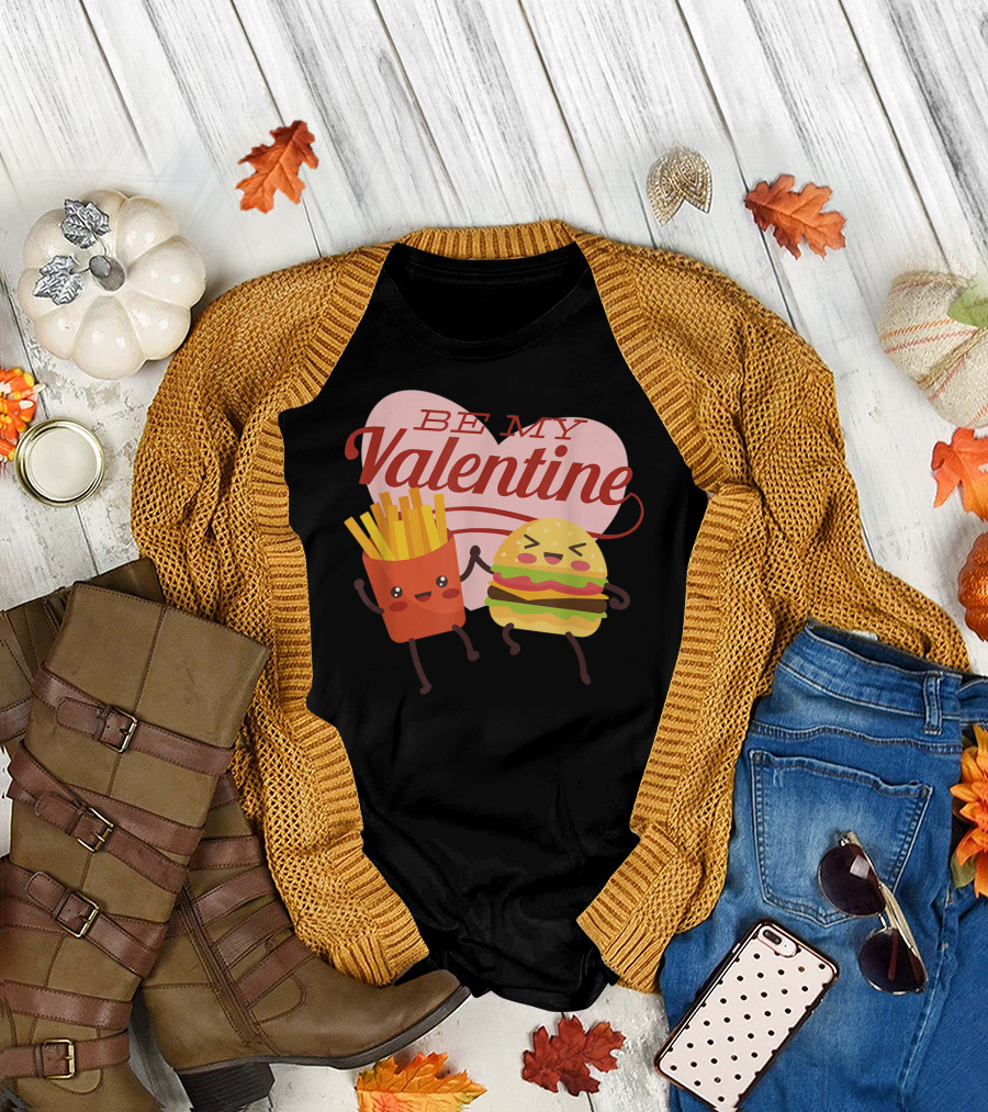 Be My Valentine Cute Fries and Burger Happy Duo Valentine's Day T-Shirt