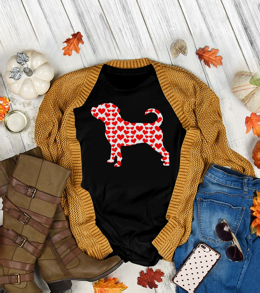Puggle Dog Red Hearts Valentine Pet Love T-Shirt