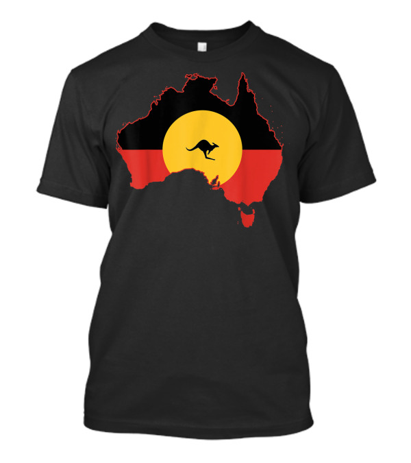 Aboriginal Flag Australia Map With Kangaroo T-Shirt