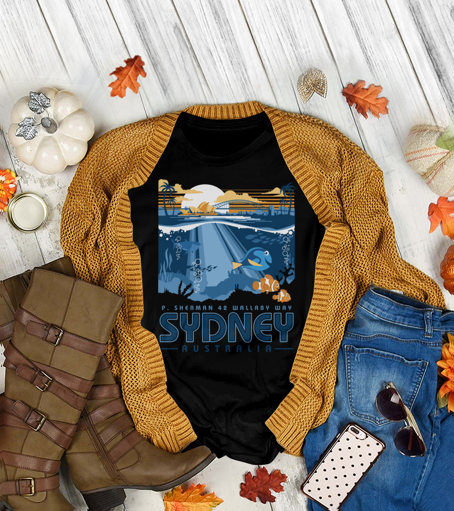 P. Sherman 42 Wallaby Way Sydney Australia Disney Pixar Finding Nemo Ocean Scene T-Shirt