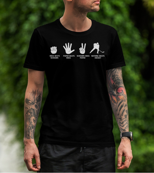 Rock Paper Scissors Nothing Beats Hockey Player T-Shirt