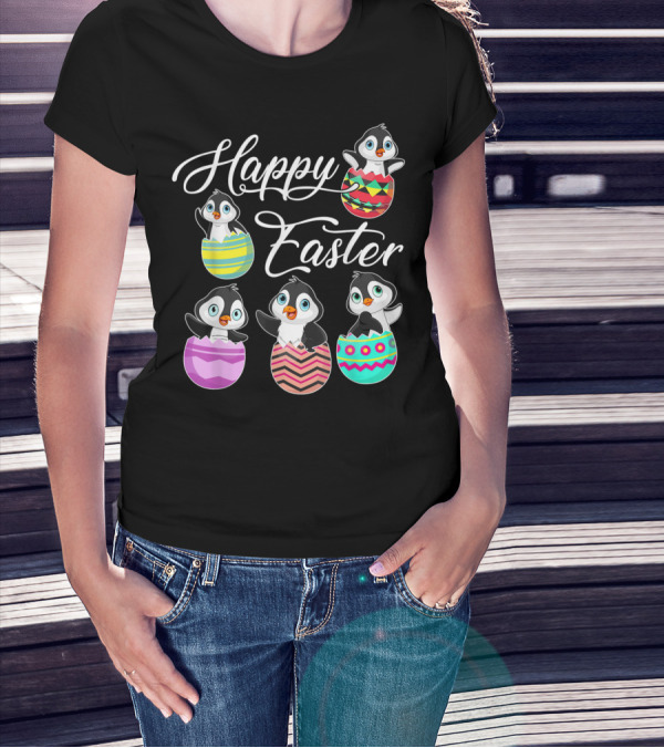 Happy Easter Penguins Hatching From Colorful Eggs T-Shirt