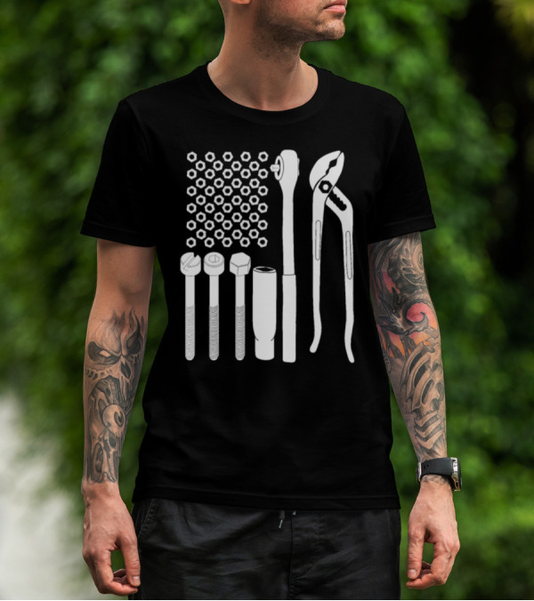 USA Flag Tools Nuts Wrenches Pliers For Car Mechanic Garage T-Shirt