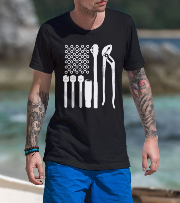 USA Flag Tools Nuts Wrenches Pliers For Car Mechanic Garage T-Shirt