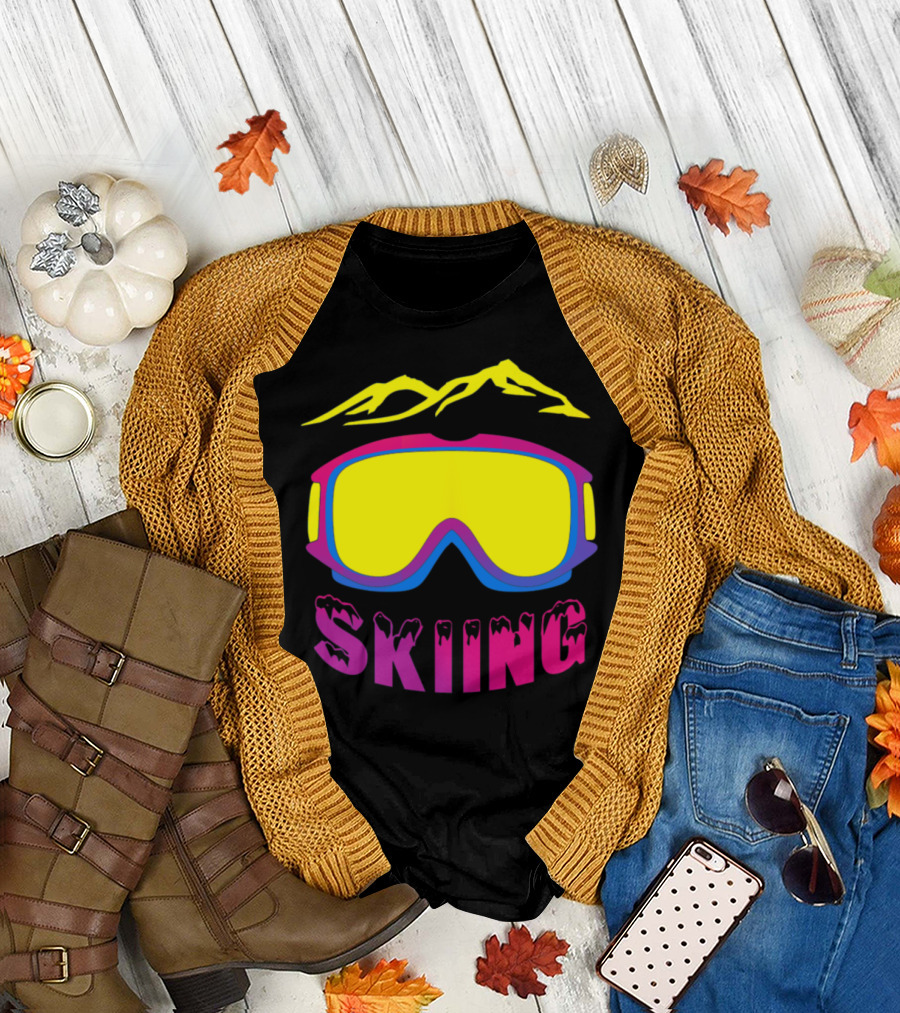 Skiing Goggles with Mountain Silhouette Snow Sport Cool0nwij T-Shirt