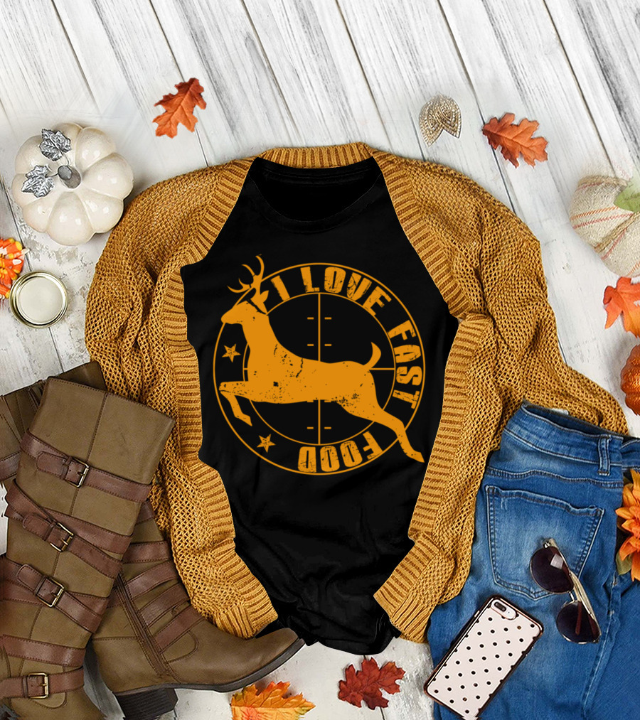 I Love Fast Food Deer Silhouette with Crosshairs and Stars T-Shirt